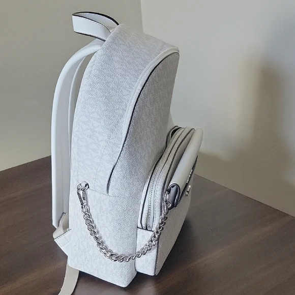Michael Kors White Leather Backpack Minimalist Design - Picture 10 of 13
